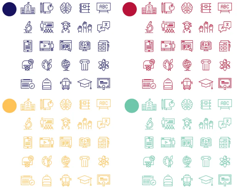 Icon set in the branded colours