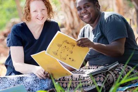 CDU-ANU PhD scholar Cathy Bow and native Kunwinjku speaker Seraine Namundja, who created multimedia resources for the new course