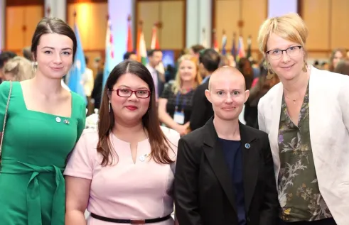 From left: Scholarship recipient and Fellow for Malaysia Sidney Goram-Aitken, Zarah Ramoso, Alumni Ambassador Katie Hicks and CDU International Liaison Officer Maricki Moeller-Levick.